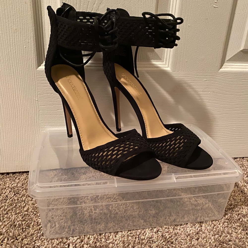 Black, crochet, peep toe